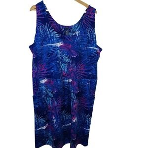 Swimsuit Coverup Dress 18/20 Blue  Geometric‎ Stretch Pockets Knee Length Beach